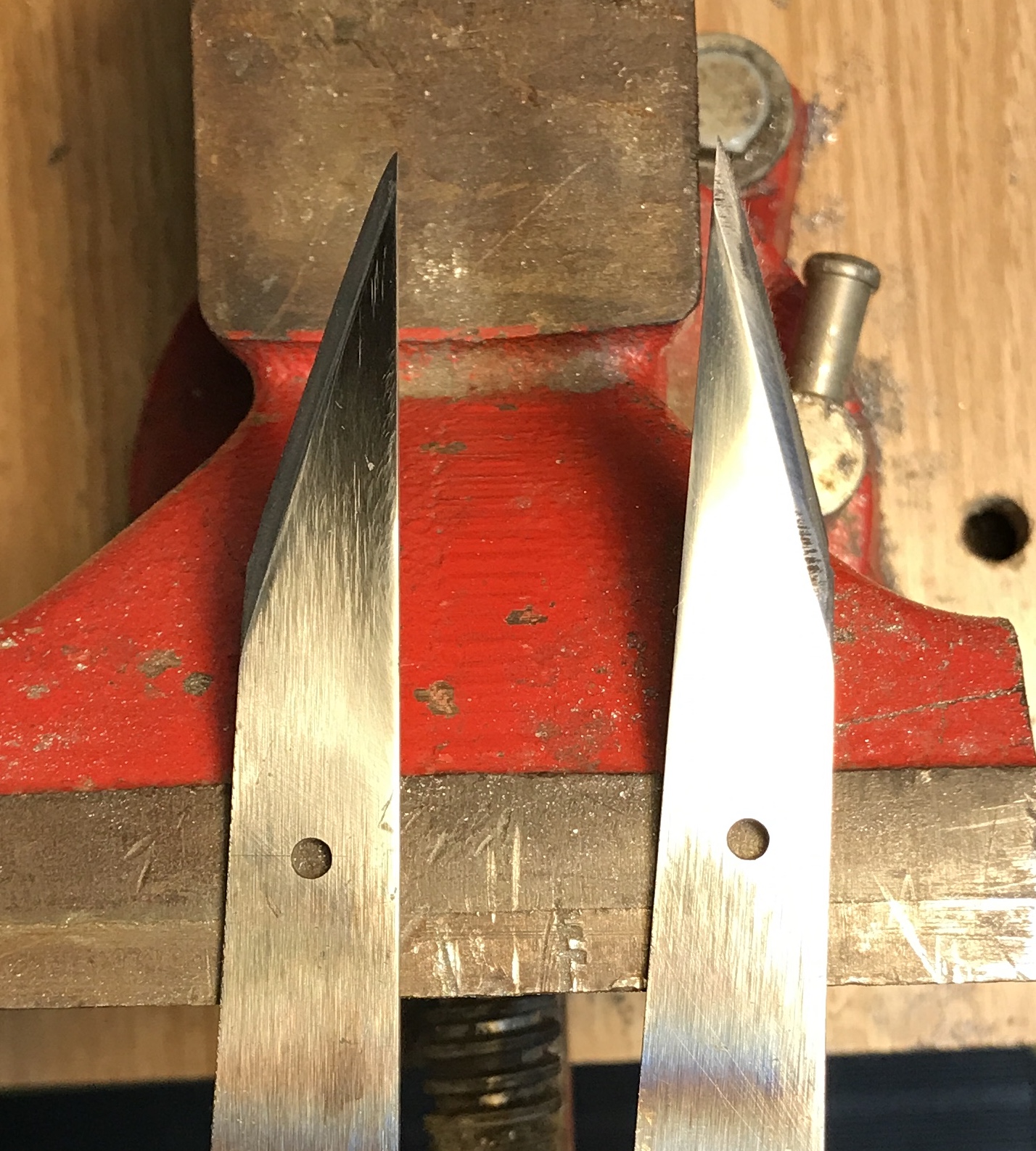 Marking knives sanded and sharpened